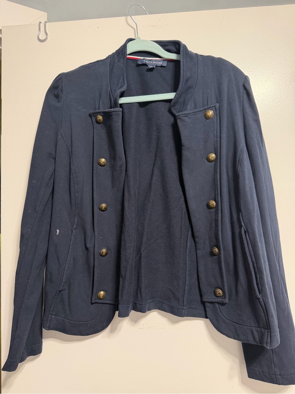 Navy Military-Style Button Jacket - Women's